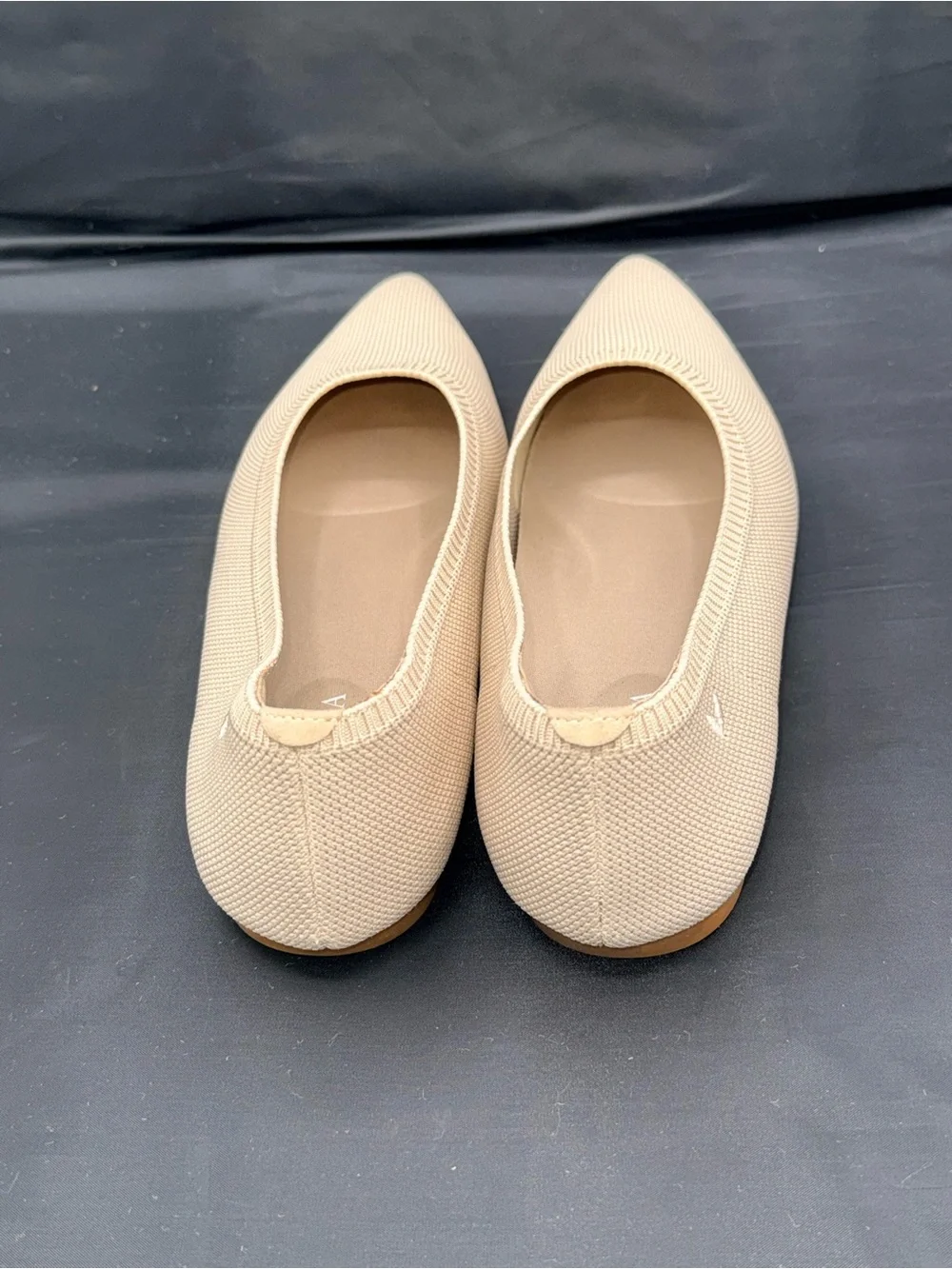 Vivaia Aria Pointed Toe Ballet Flats Cream Knit Quiet Luxury Minimal US 9.5